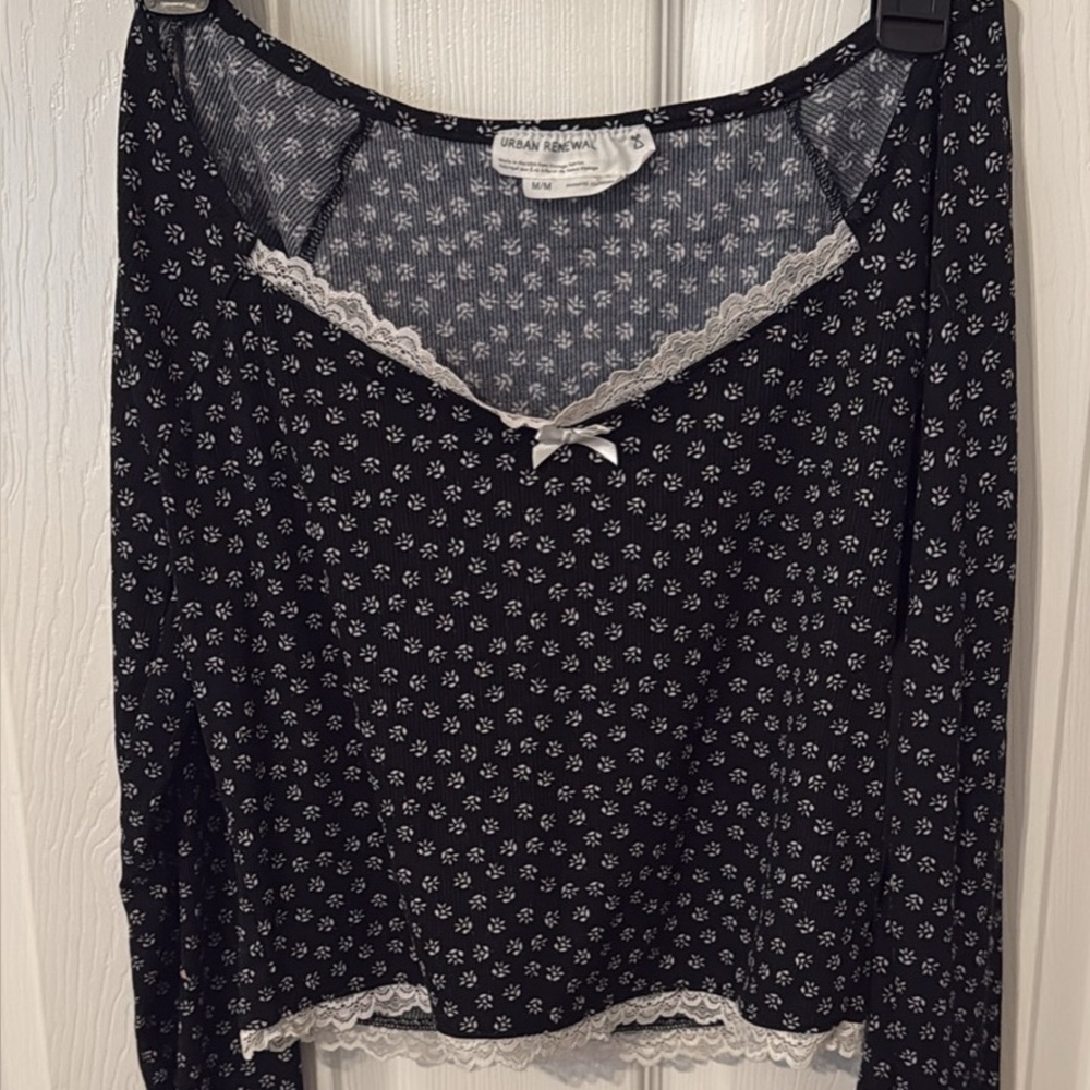Urban Renewal Gray Floral Top with Lace Detail